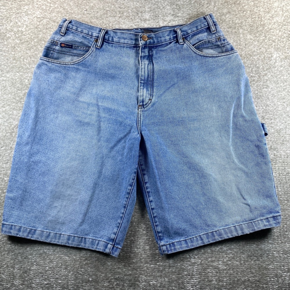 Vintage Route 66 Mens Loose Fit Carpenter Denim Shorts Light Wash Blue Size 38